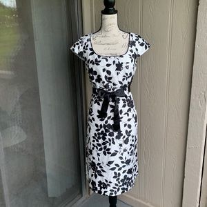 Belted Black and White Floral Dress. Gently used.